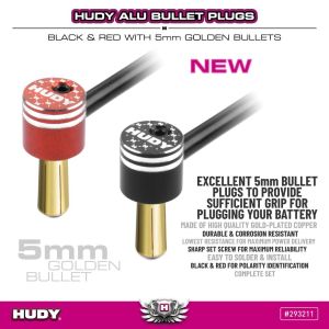 293211 HUDY Alu Bullet Plug Black & Red w 5mm Golden Bullets_stvorec 01