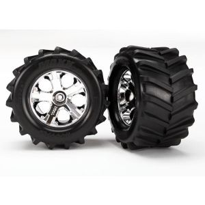 Tires and wheels, assembled, glued 2.8 (All-Star chrome whee, TRX6771