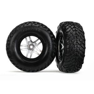 Tires & wheels, glued on SCT Satin hrome split sp wheels TSM, TRX6892