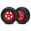 Tires and wheels, ass, glued (SCT Red wheels, SCT off-road, TRX7674R