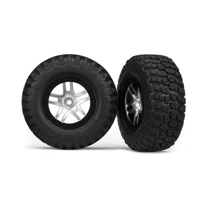 Tire & wheel assy, glued (SCT Split-Spoke, satin chrome whee, TRX5877