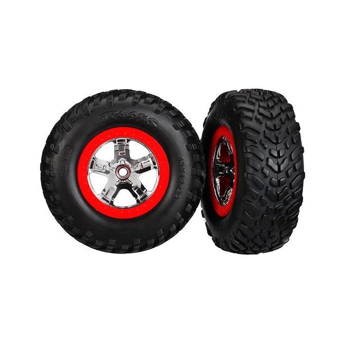 Tires & wheels, glued on SCT Chrome wheels TSM Rated 2wd fr, TRX5888