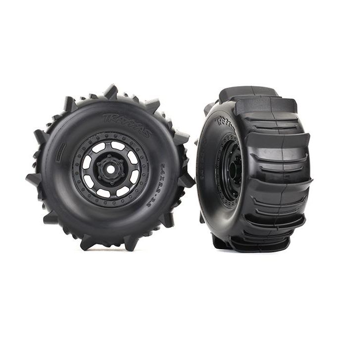 Tires and wheels, assembled, glued (Desert Racer wheels, paddle tires, foam inse