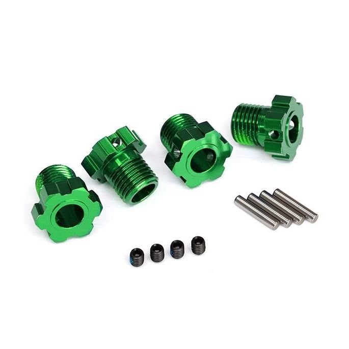 Wheel hubs, splined, 17mm (green-anodized) (4)/ 4x5 GS (4), 3x14mm pin (4)