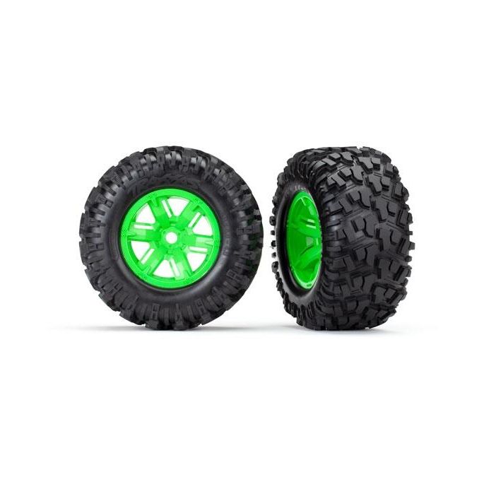 Tires & wheels, assembled, glued (X-Maxx green wheels, Maxx AT tires, foam inser, TRX7772G