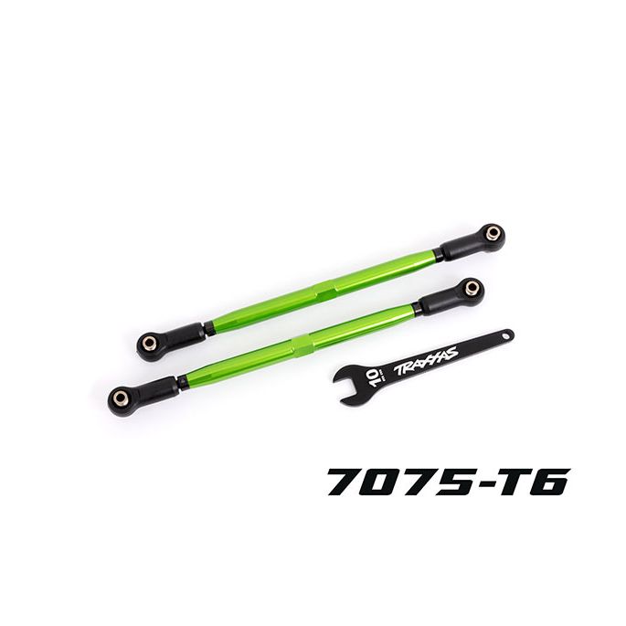 Toe links, front (TUBES green-anodized, 6061-T6 aluminum) (2) (for use with #7895 X-Maxx, WideMaxx, suspension kit)