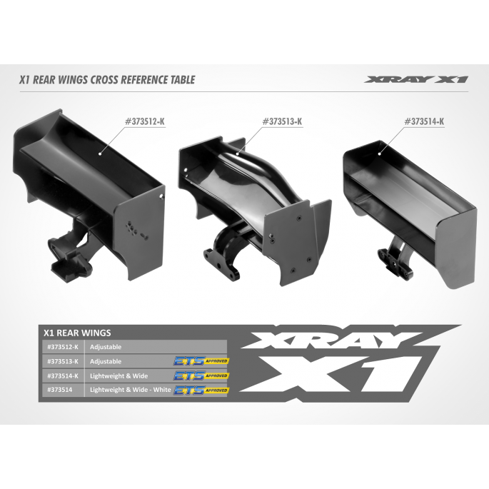 v_373514 X1 Composite Rear Wing - Lightweight & Wide - White_cross reference table